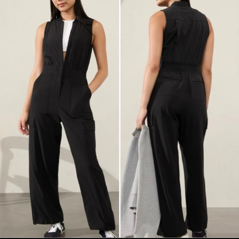 Athleta Black Sleeveless Zip-Front Utility Jumpsuit